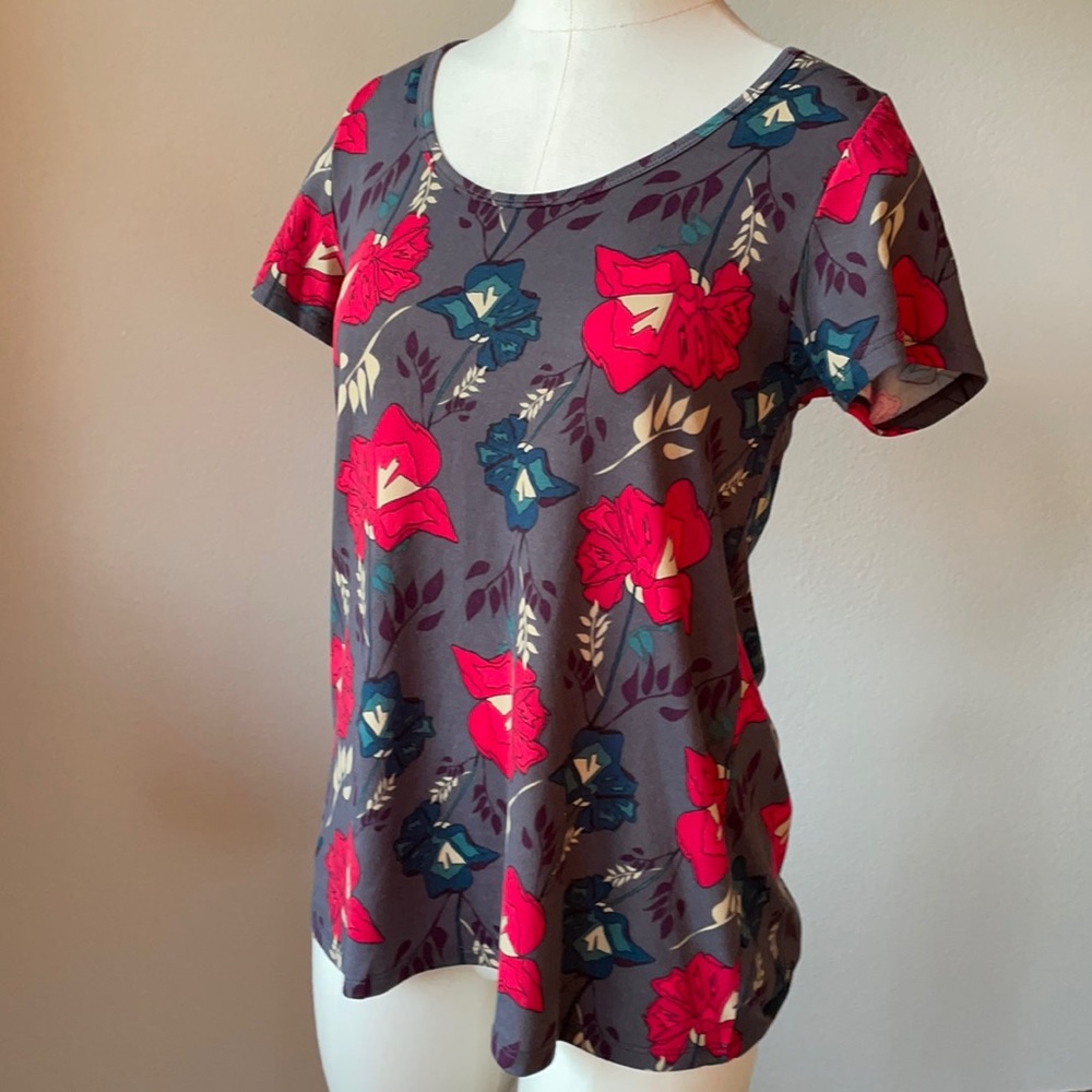 LuLaRoe Classic Tee grey pink teal floral XXS